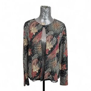 Vintage Y2K Whimsigoth Metallic Paisley Beaded Hem Evening Jacket Large Artsy